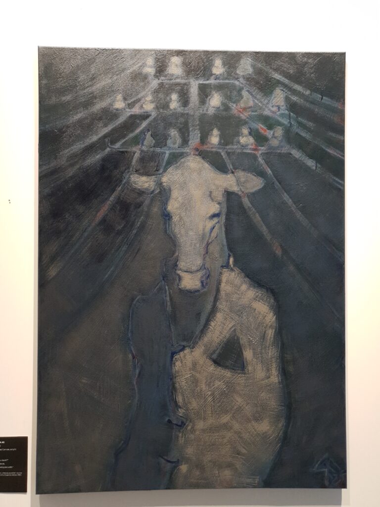 A painting of a cow with the electric insulators.