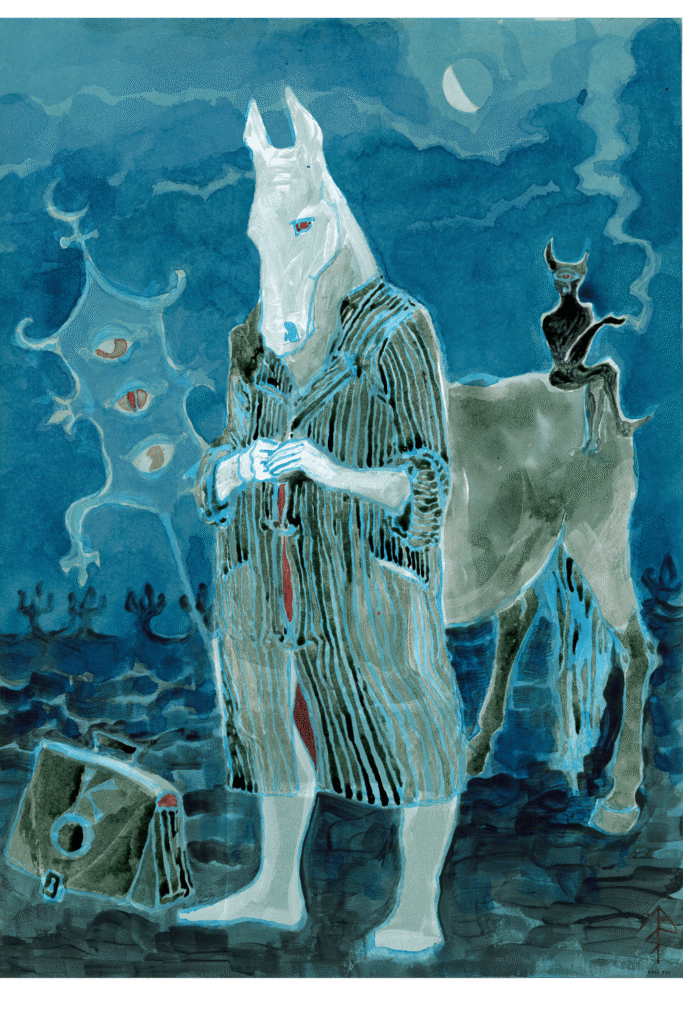Chiron on the Beach. Painting, ink and acrylics on cardboard, A3 size, 2026