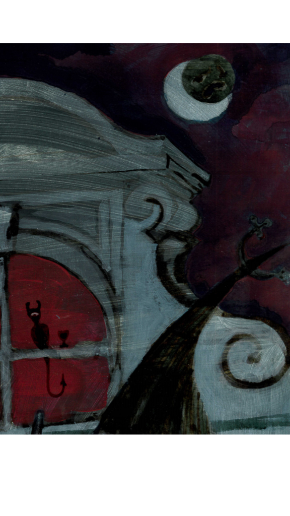 fragment of WINDOW ON CHOPIN'S STR./ Langas Šopeno g. A3, ink and acrylic on cardboard, 2026